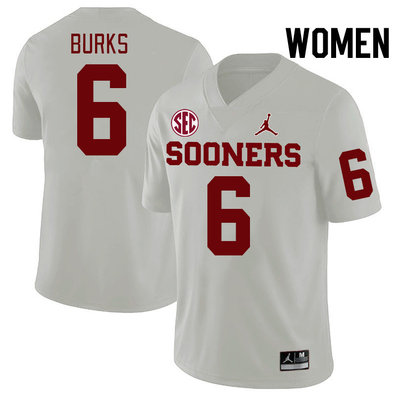 Women #6 Deion Burks Oklahoma Sooners 2024 SEC Conference College Football Jerseys-White